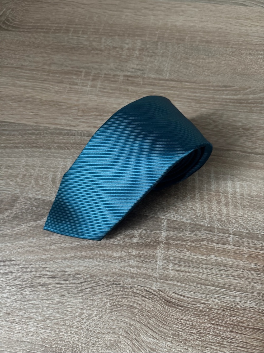 Barry Wang 100% Silk Tie Teal Blue Ribbed Striped Handmade Italy 57” x 3.15”